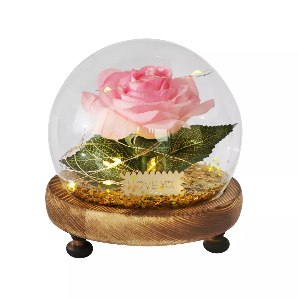 Rose Eternelle Lumineuse Sous Cloche | Boutique Pompon
