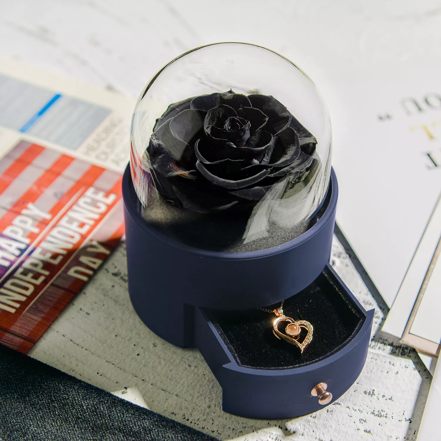 Rose Eternelle Noire Boite à Bijoux | Boutique Pompon