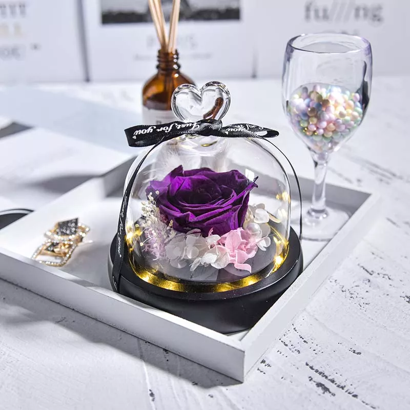 Rose Eternelle Violette Sous Cloche | Boutique Pompon